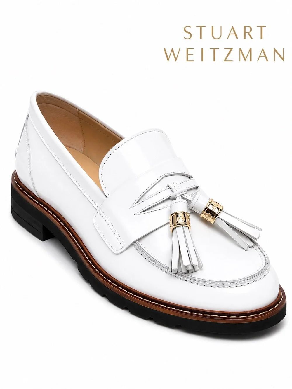 Stuart Weitzman Mila Tassel Loafers | NWOT | White Leather | Lug Sole